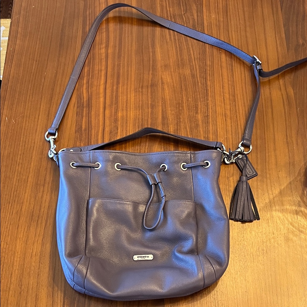 Coach Purple Leather Drawstring Bucket Crossbody Shoulder Bag